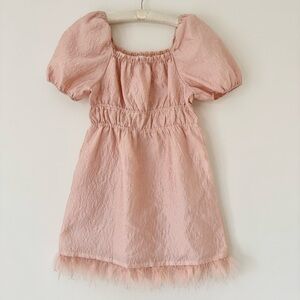 GB Girls Jacquard Feather Hem Puff Sleeve Blush Pink Dress Size L